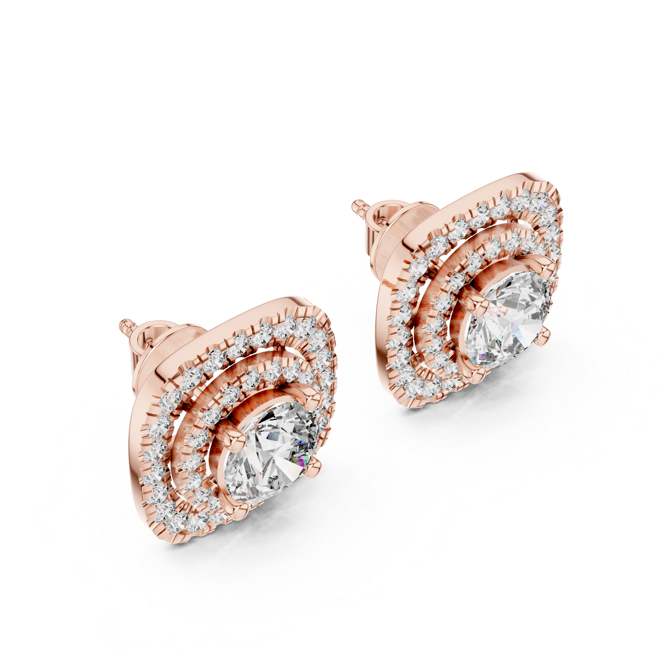 Double Halo Diamond Stud Earrings