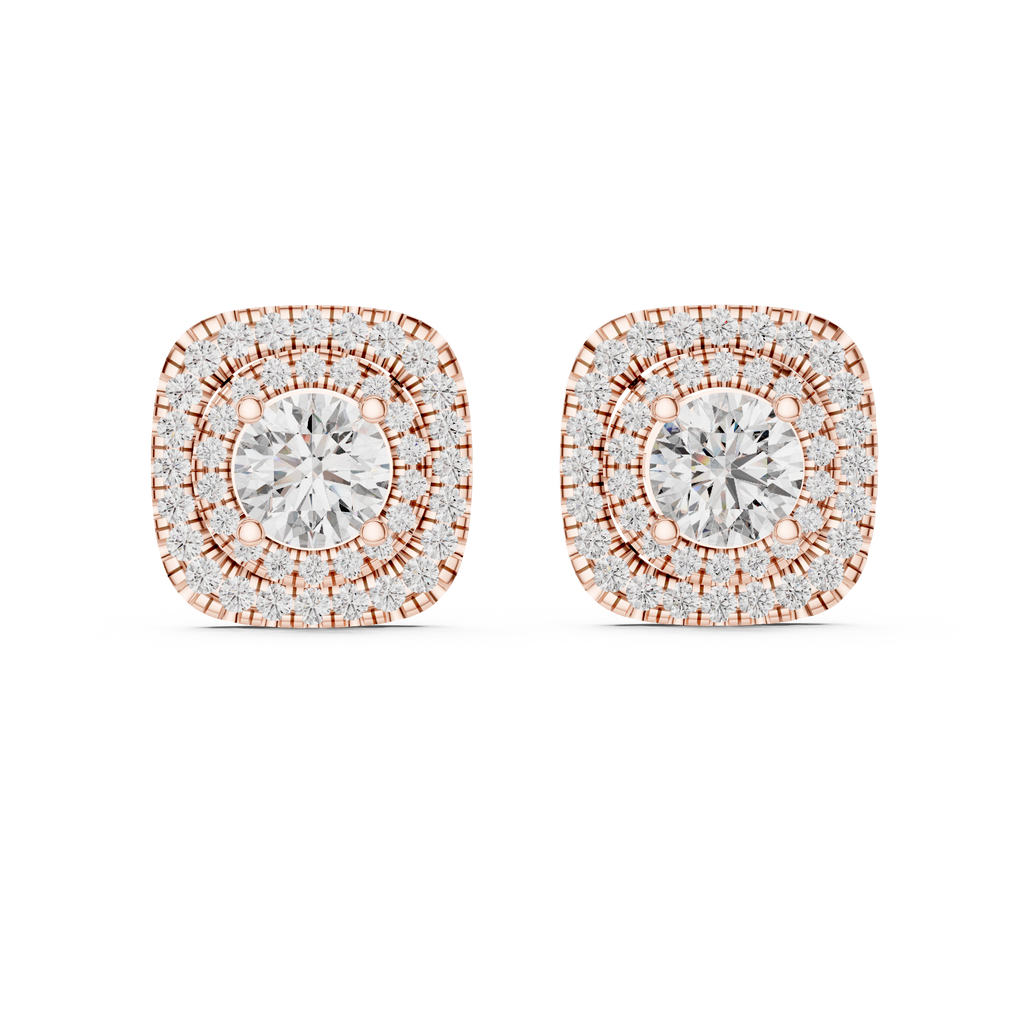 Double Halo Diamond Stud Earrings