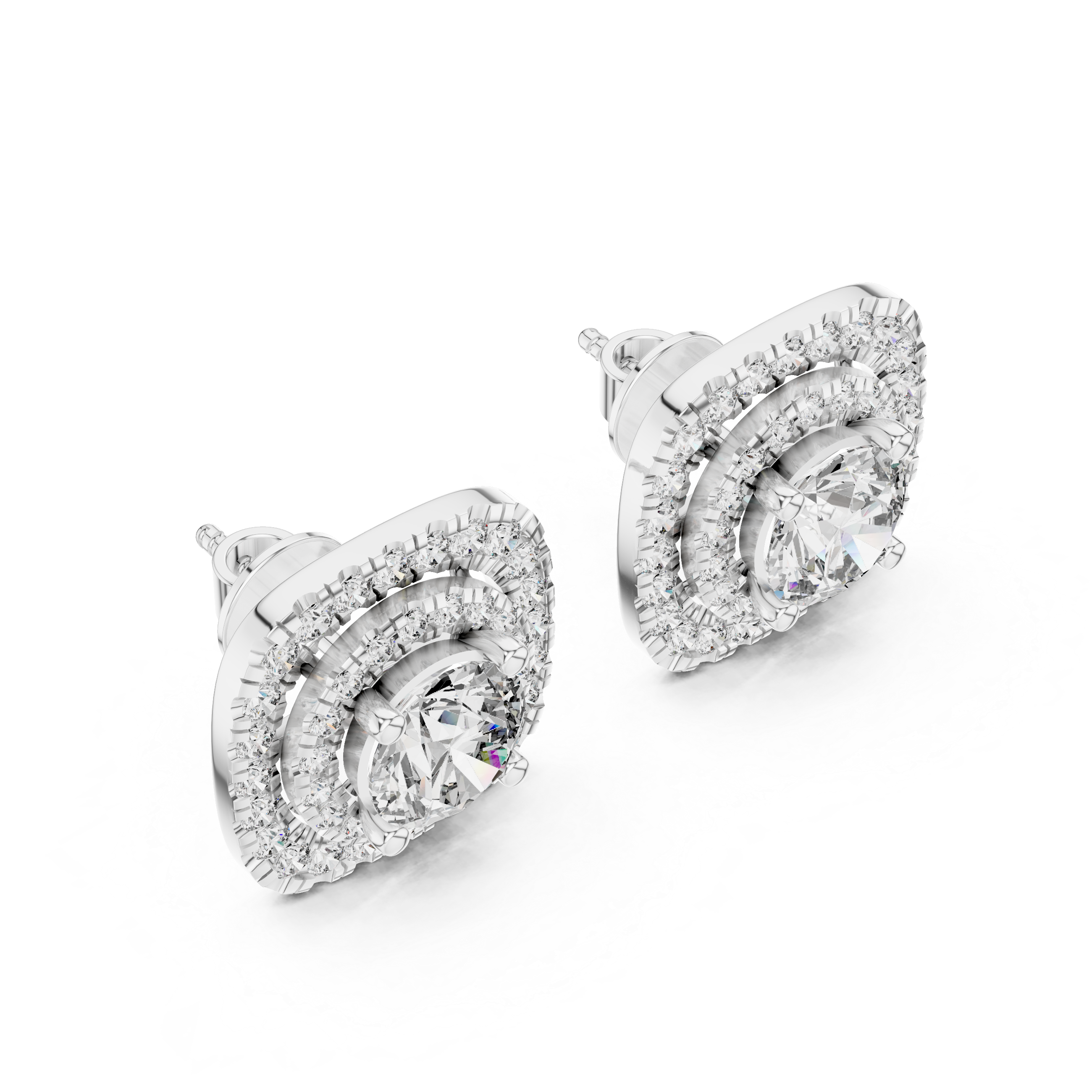 Double Halo Diamond Stud Earrings