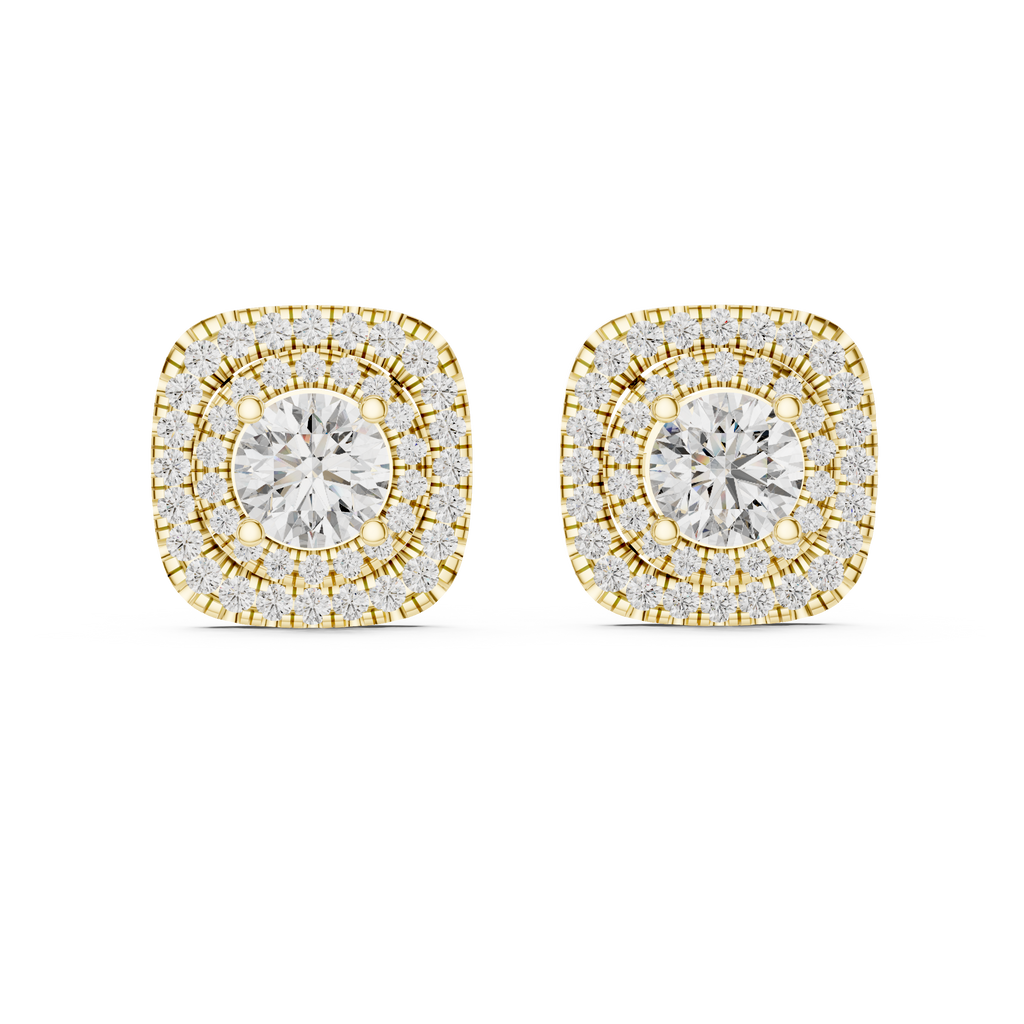Double Halo Diamond Stud Earrings