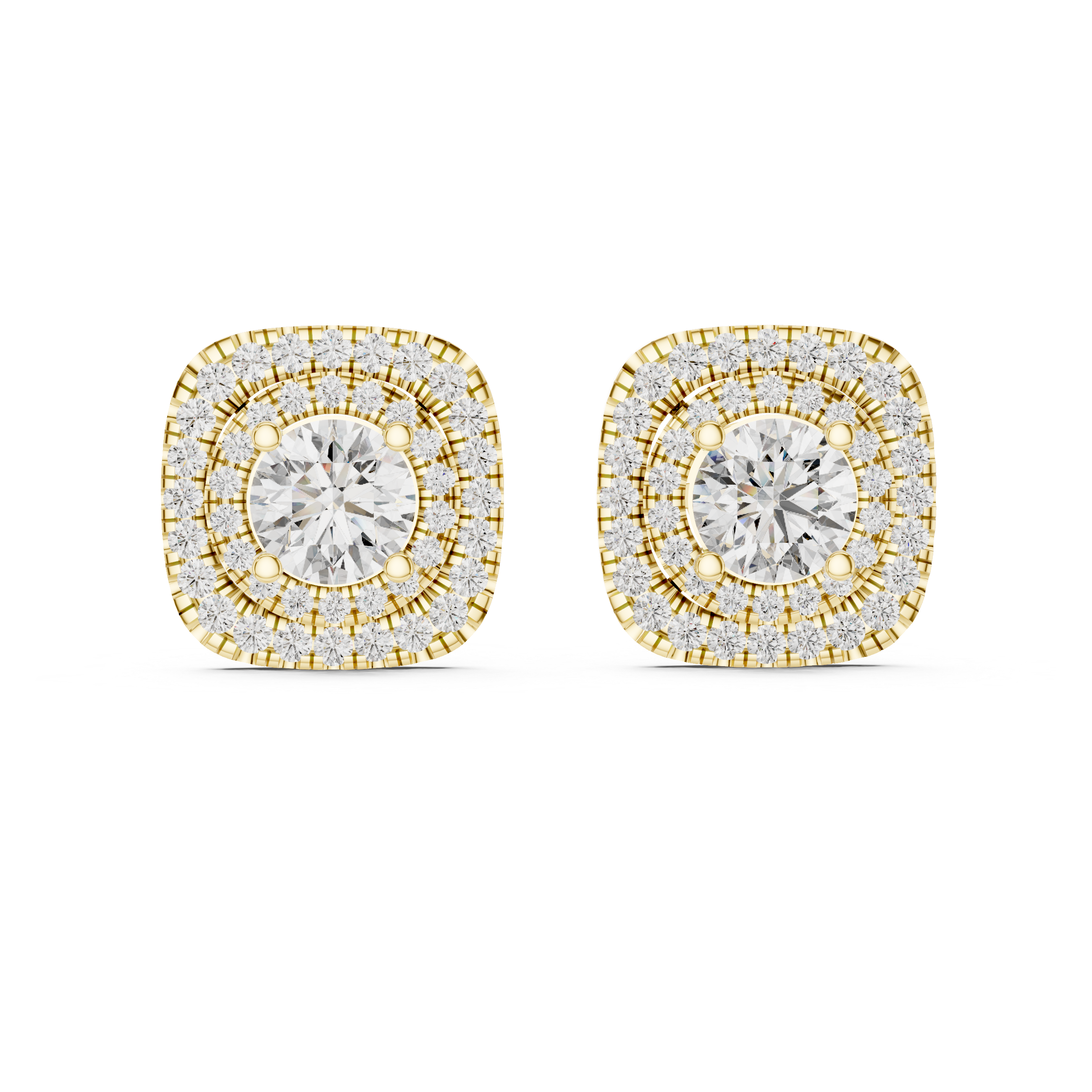 Double Halo Diamond Stud Earrings