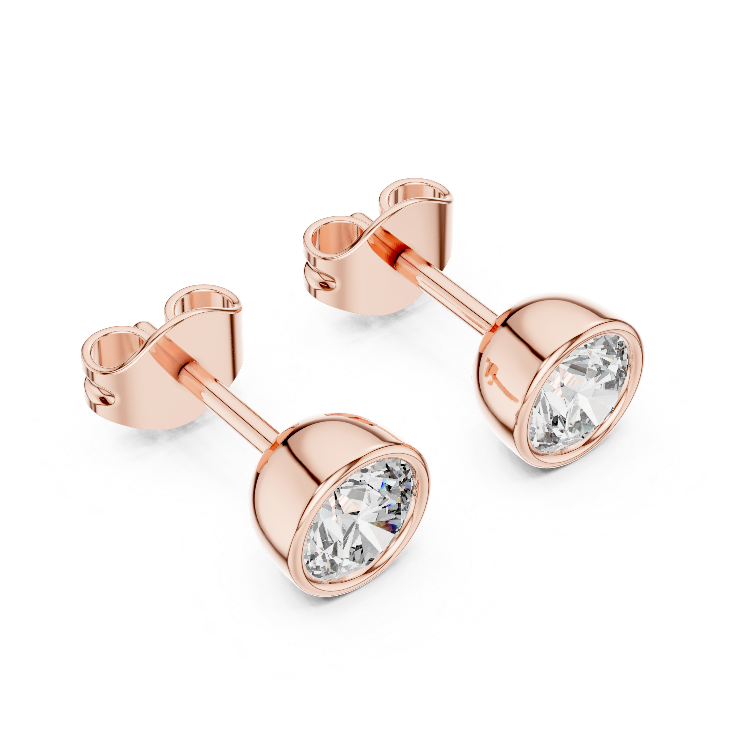 Round Diamond Bezel Stud Earrings
