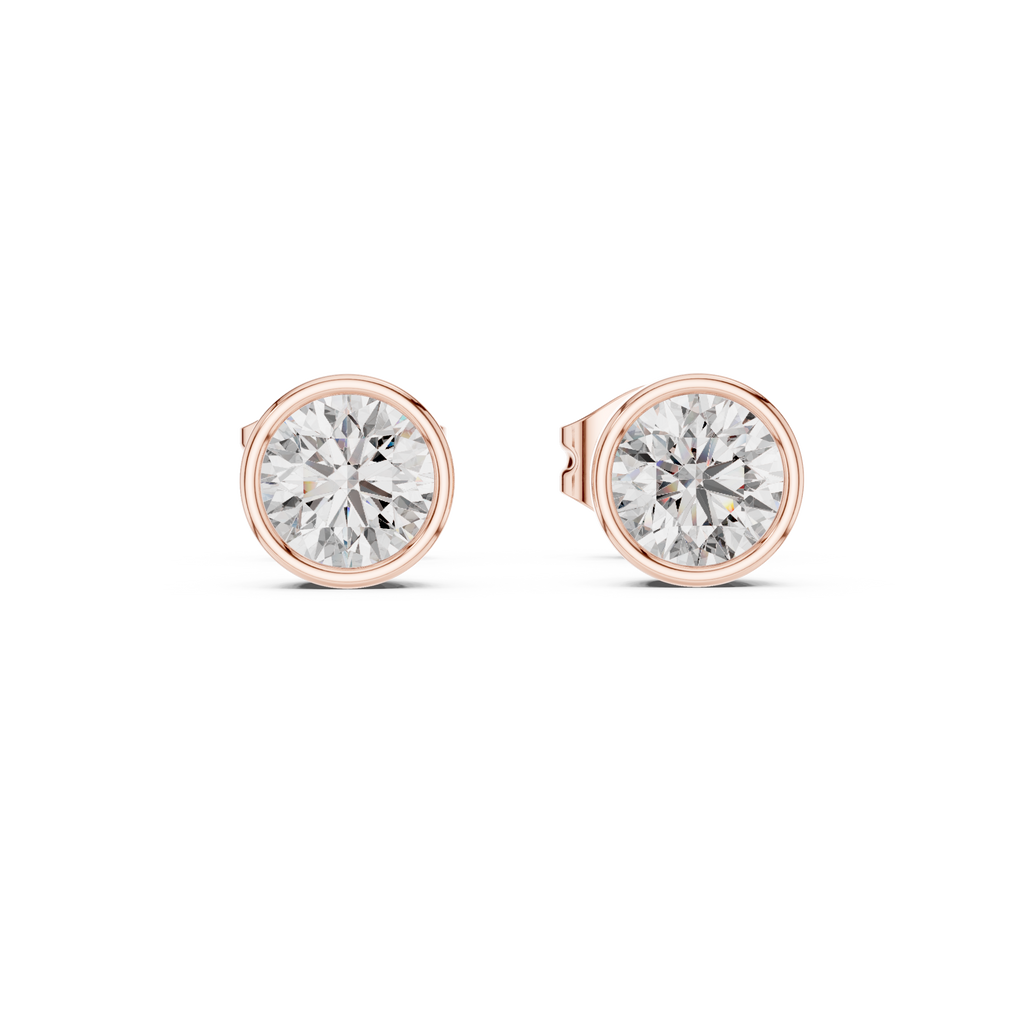 Round Diamond Bezel Stud Earrings