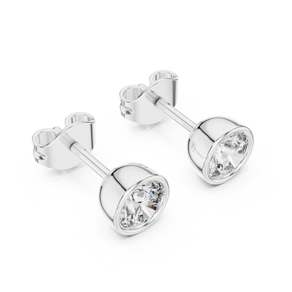 Round Diamond Bezel Stud Earrings