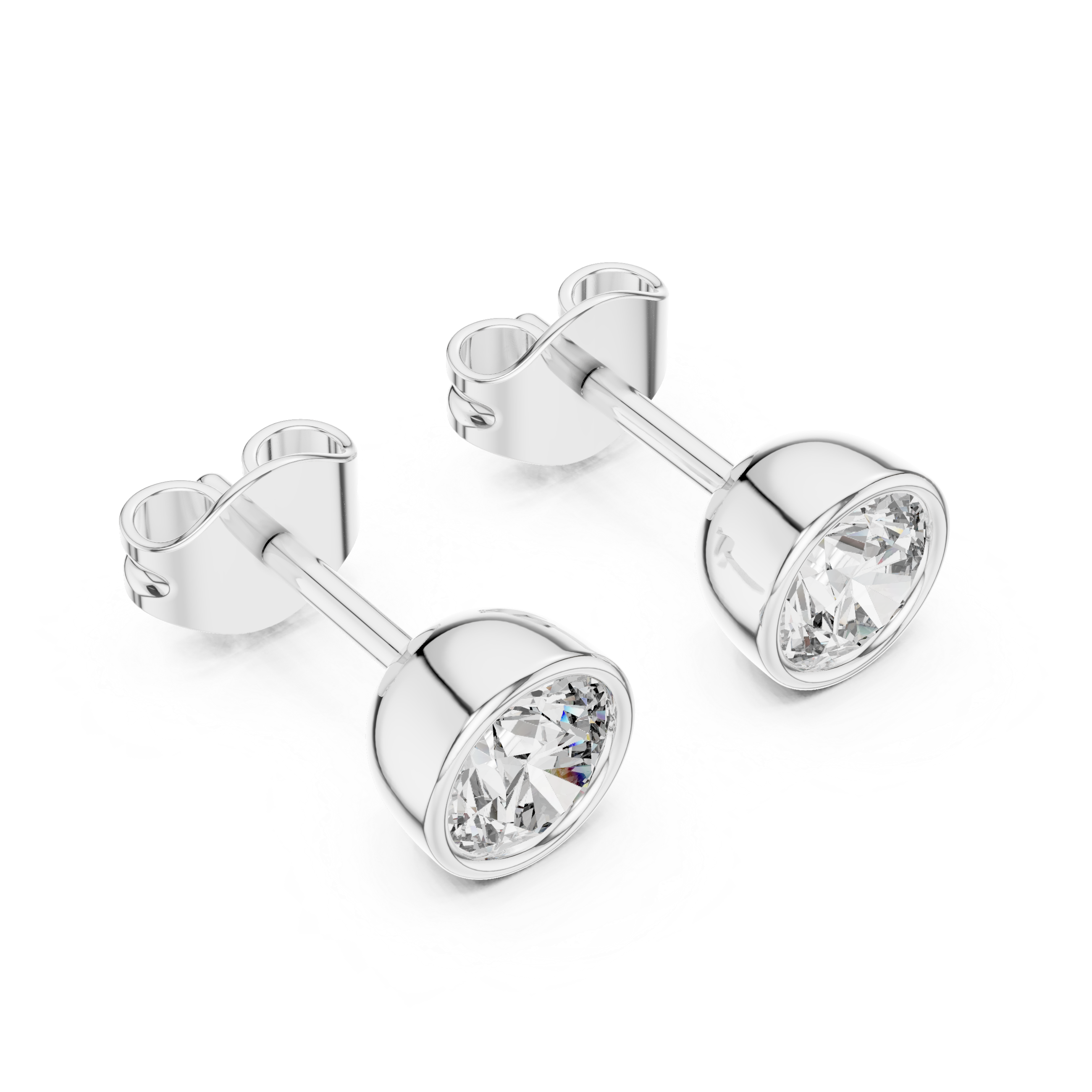 Round Diamond Bezel Stud Earrings