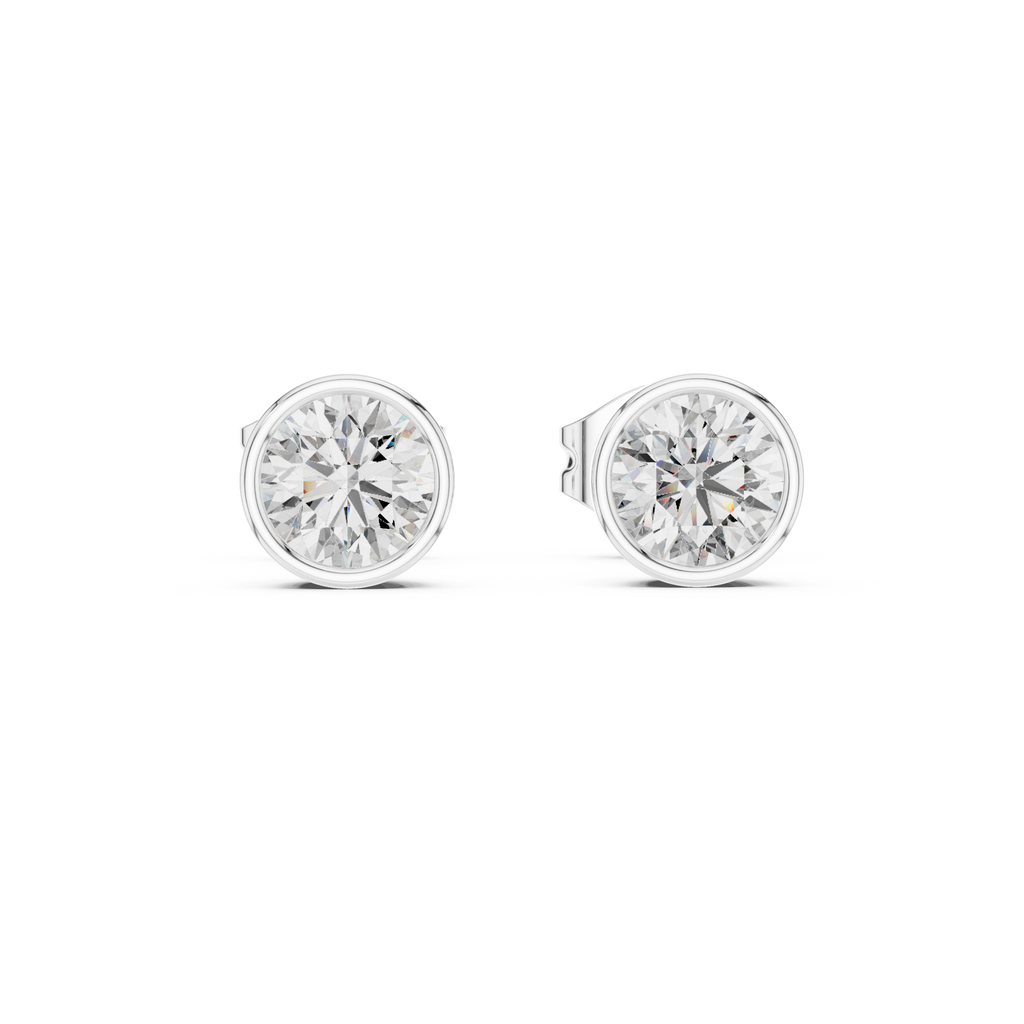 Round Diamond Bezel Stud Earrings