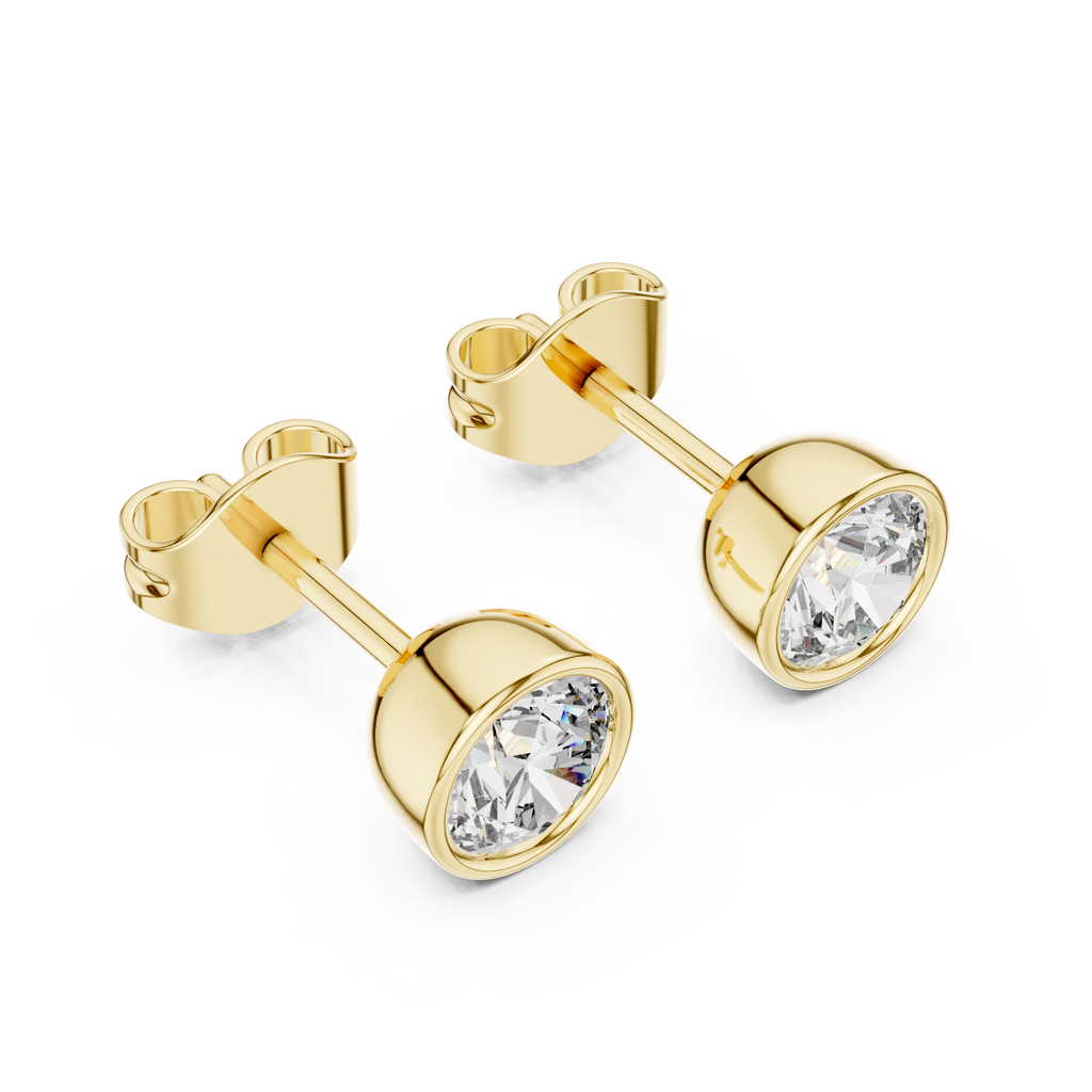 Round Diamond Bezel Stud Earrings