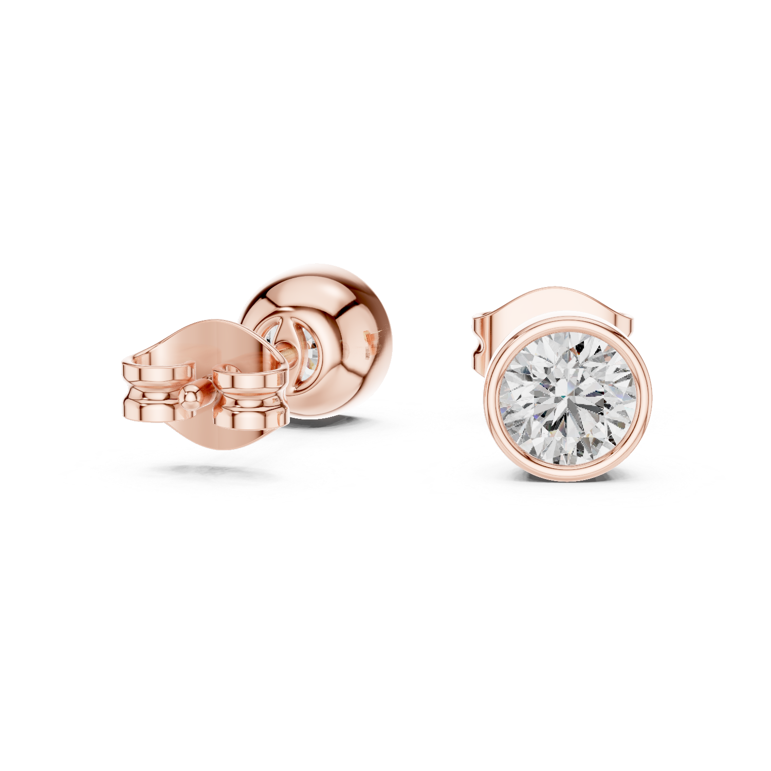 Round Diamond Bezel Stud Earrings