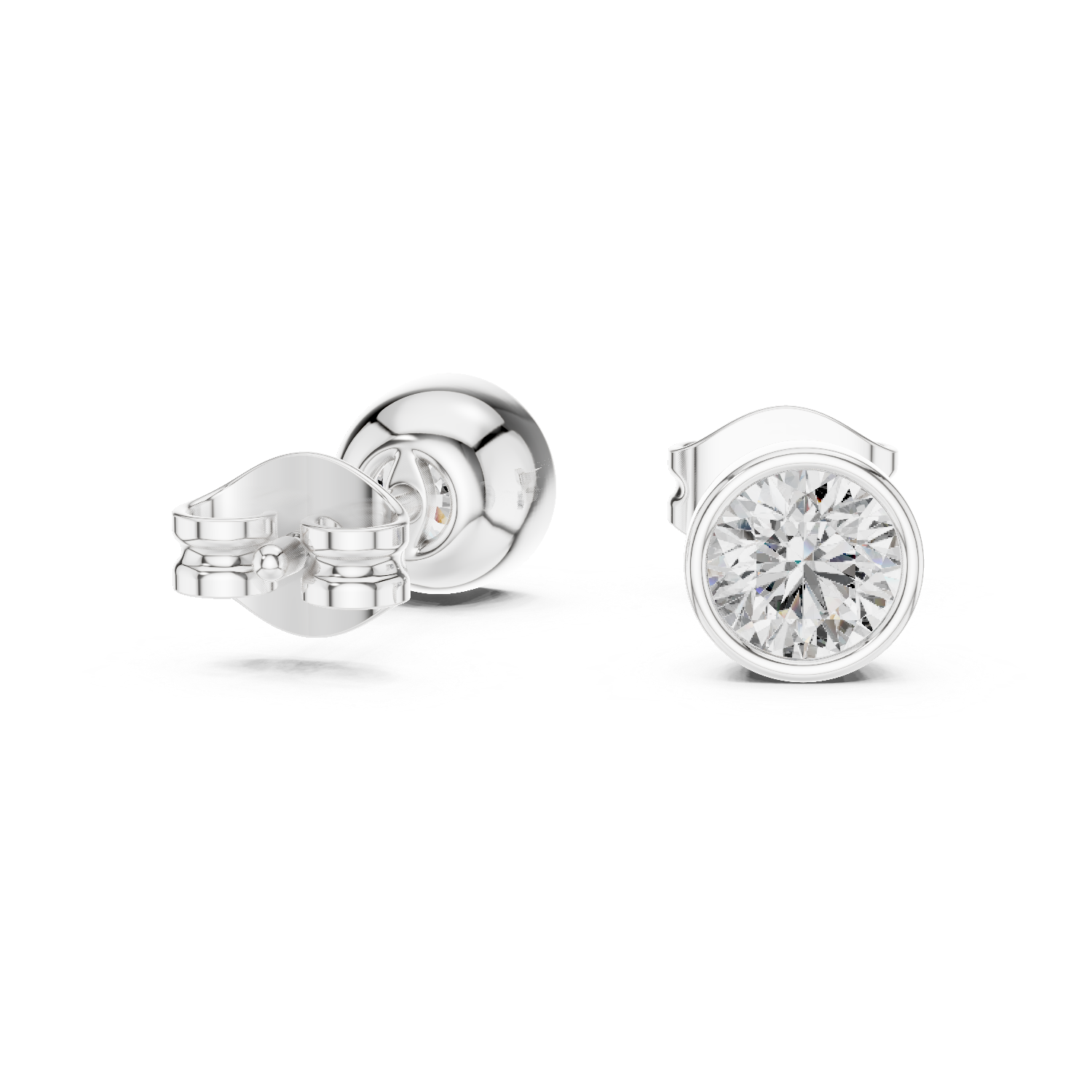 Round Diamond Bezel Stud Earrings