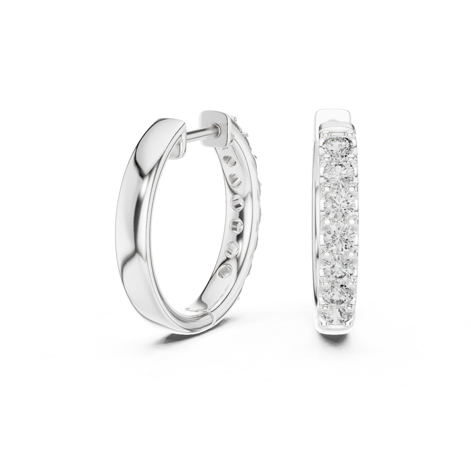 Round Diamond Huggie Hoop Earrings