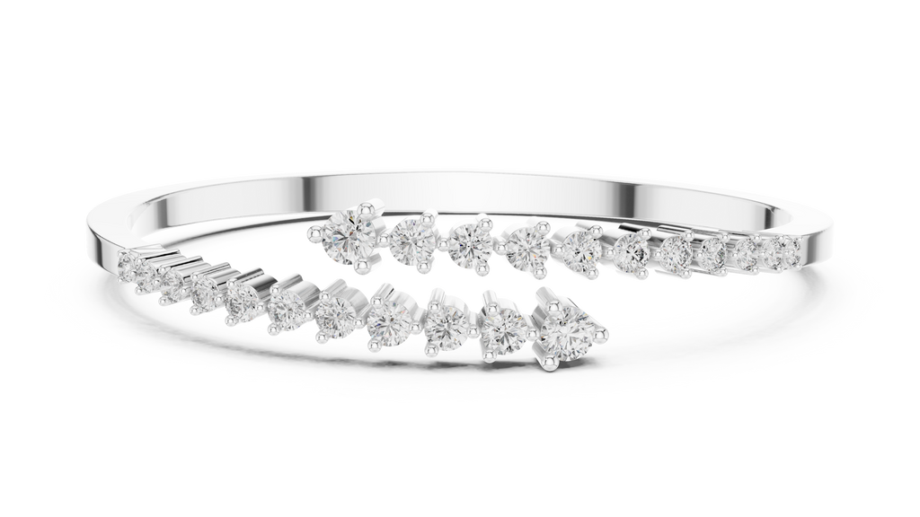 Silver bracelet with floral diamond design on a white background