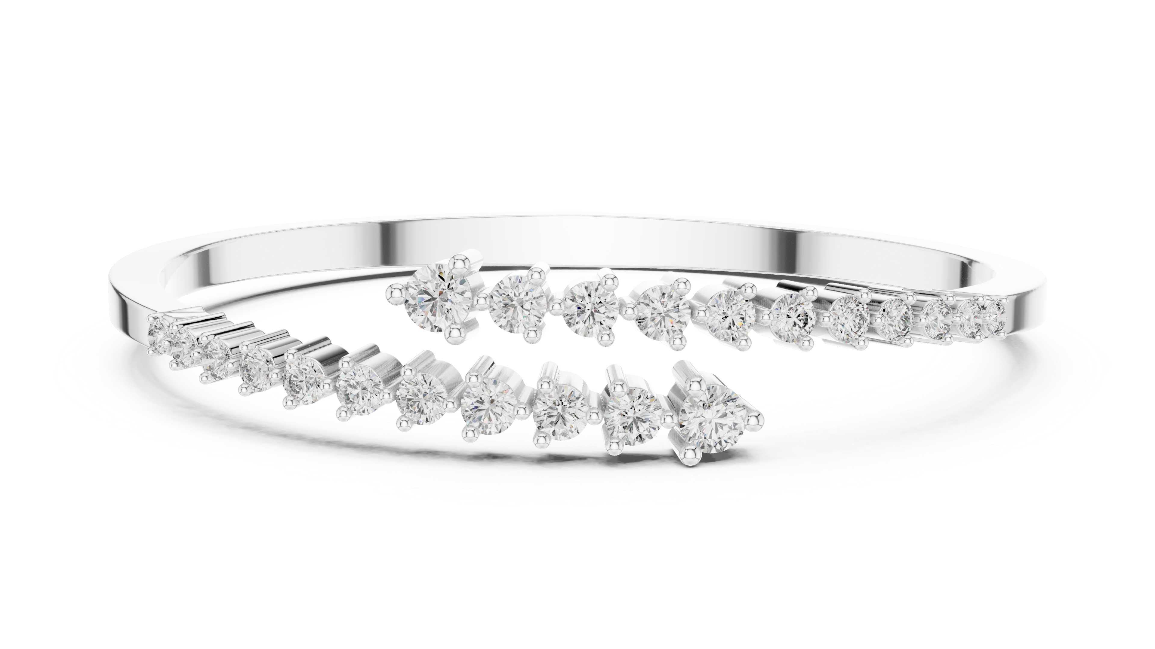 Silver bracelet with floral diamond design on a white background