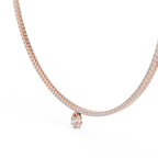 Side angle rose gold diamond necklace highlighting pear drop detail