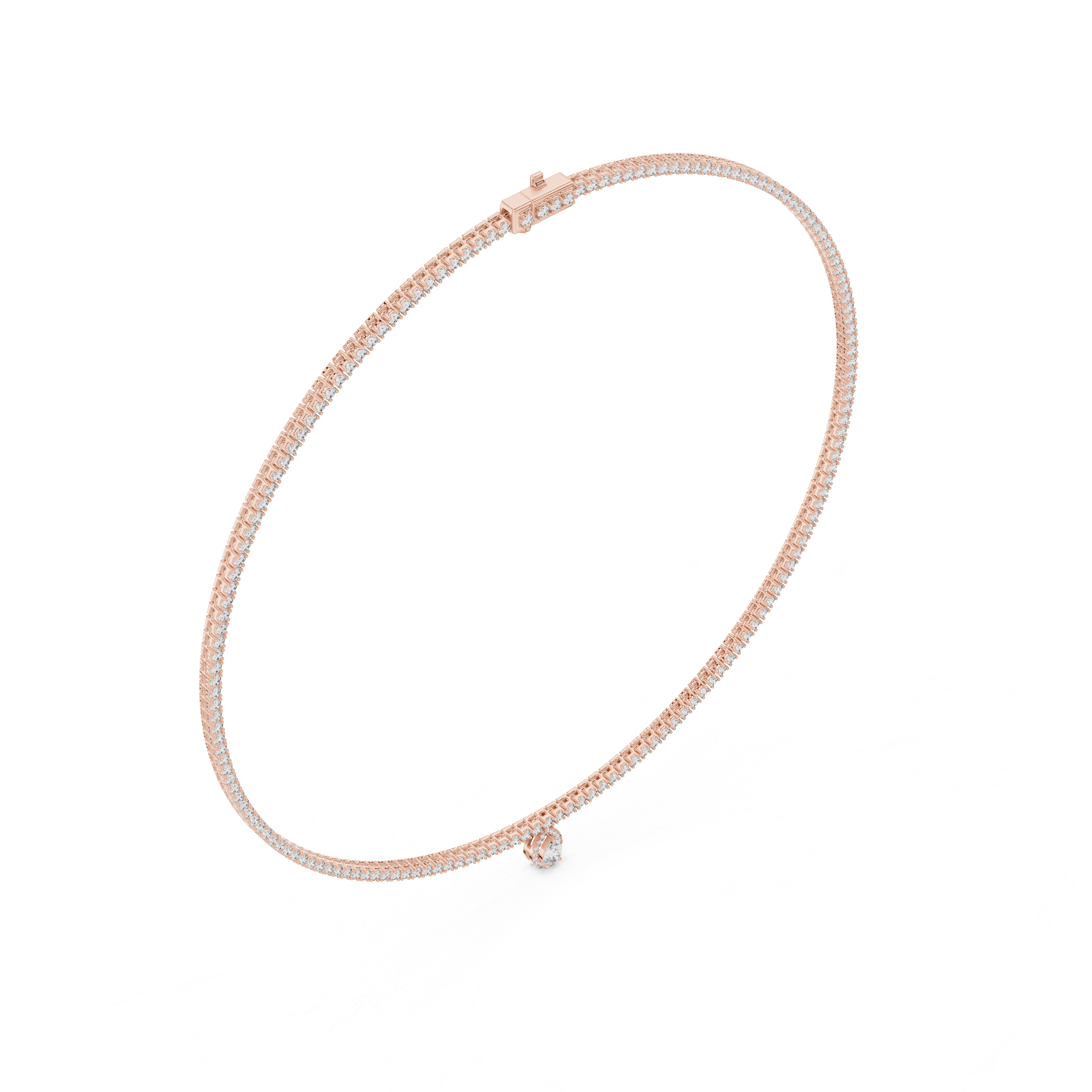 Back view rose gold pear diamond necklace with fine finishing