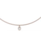 Front view rose gold pear diamond drop necklace with brilliant diamonds