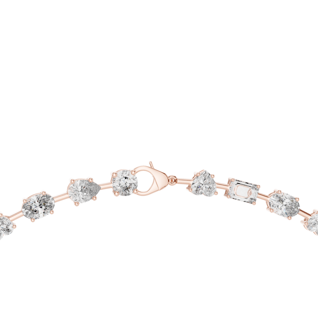 Close-up side angle of rose gold collet set diamonds highlighting smooth edges and modern craftsmanship