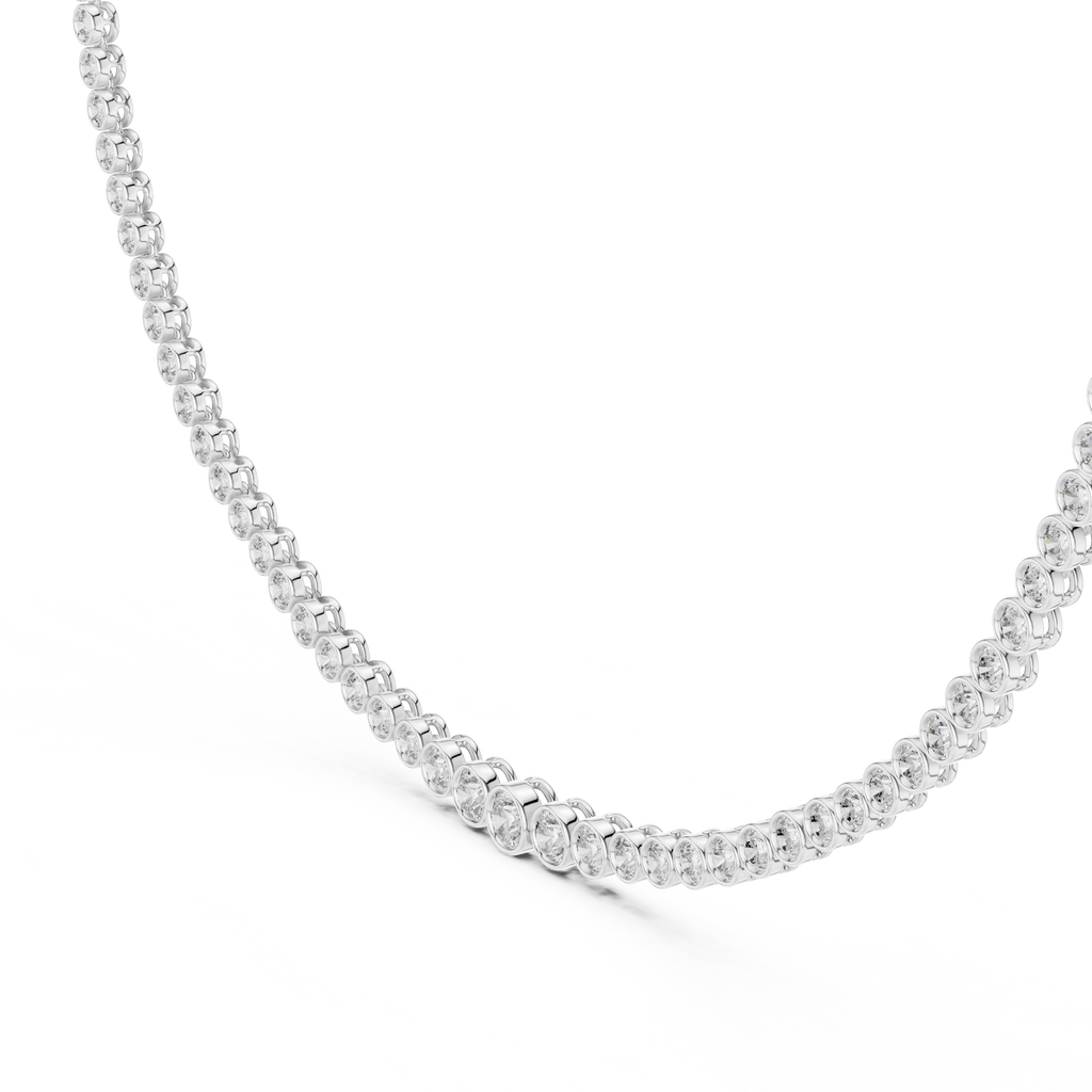 Close-up side view of white gold bezel setting showing precision diamond craftsmanship
