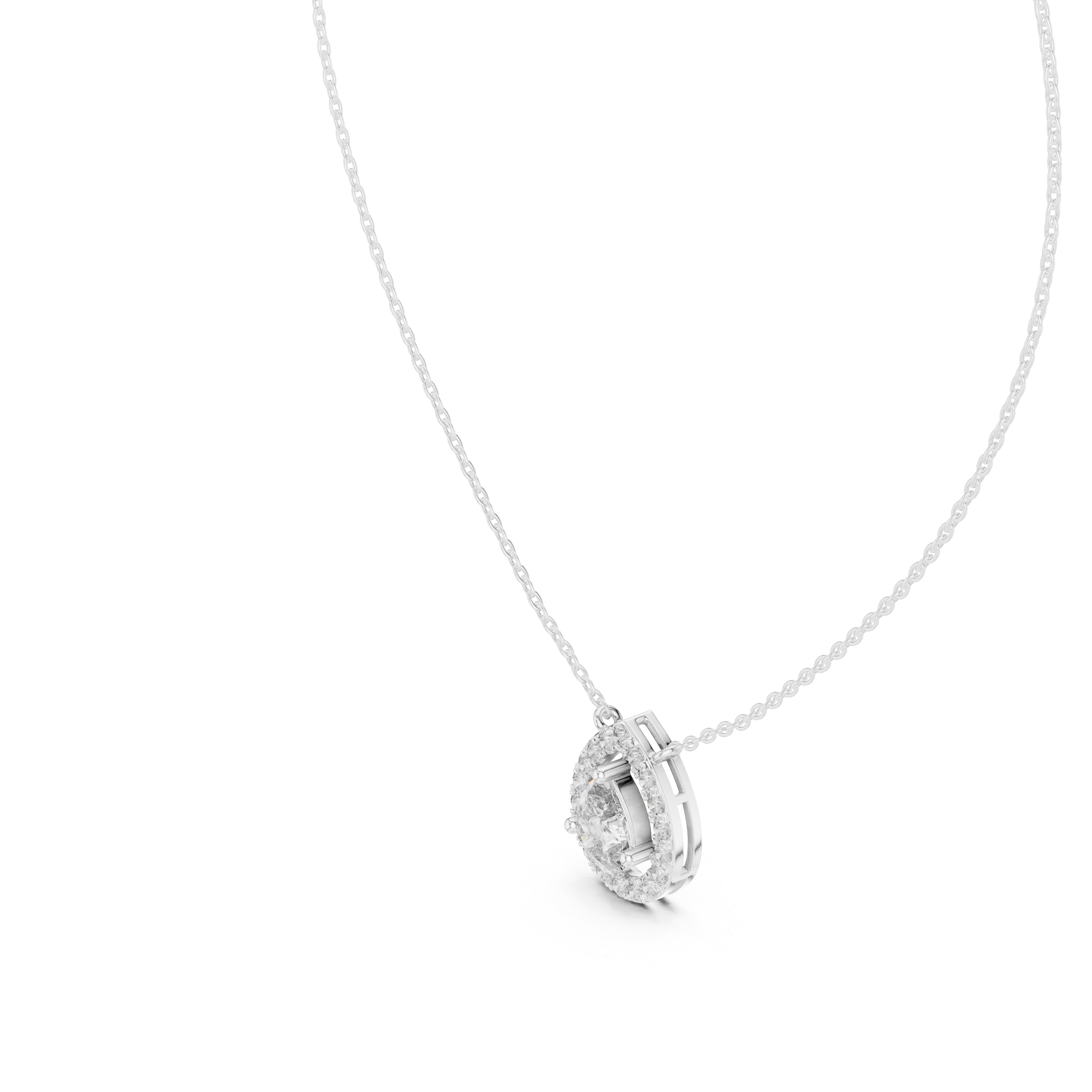 Pear Halo Diamond Pendant Necklace