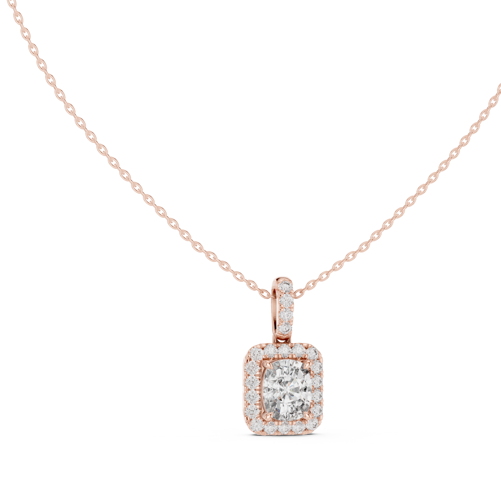 Lab Grown Cushion Diamond Halo Pendant Necklace