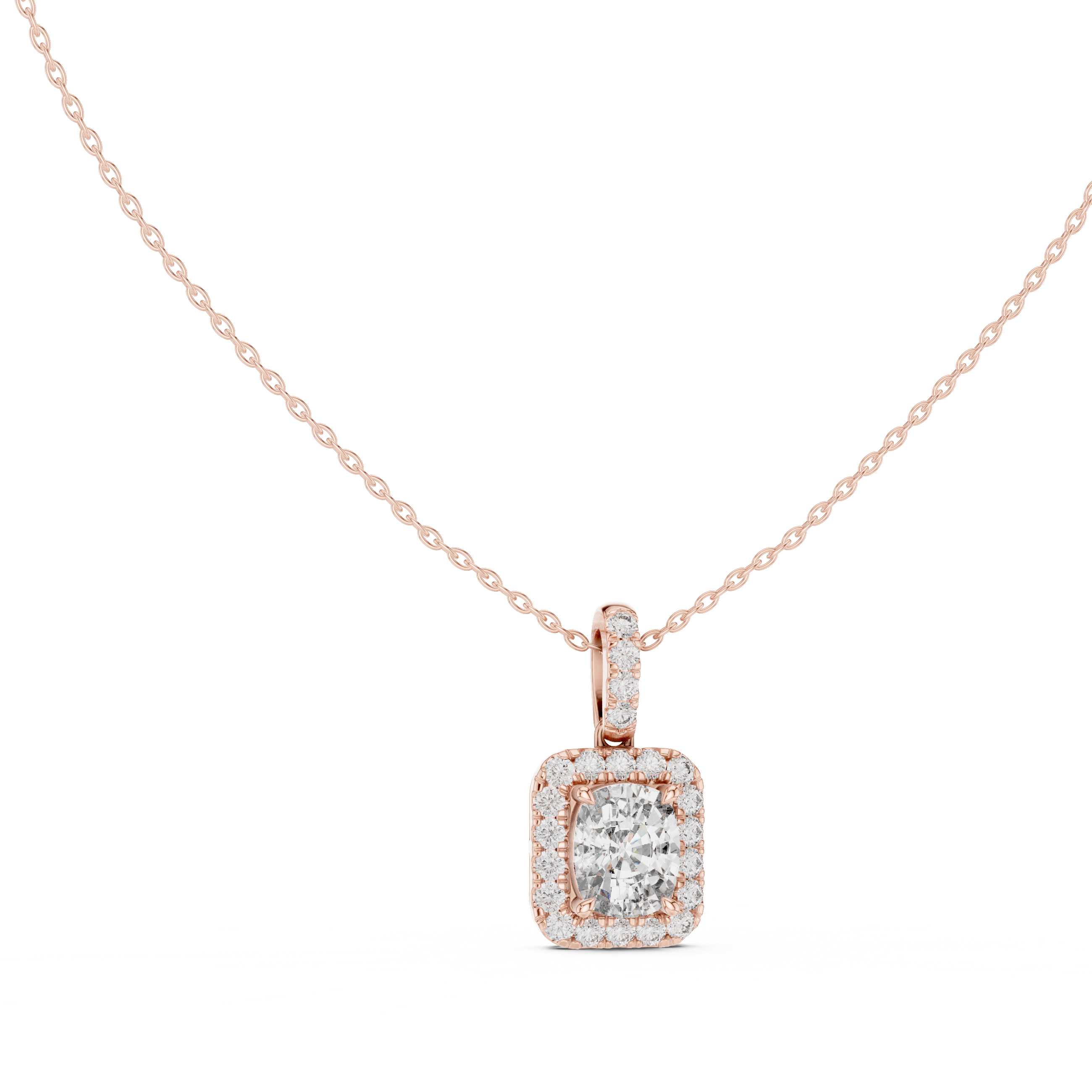 Lab Grown Cushion Diamond Halo Pendant Necklace