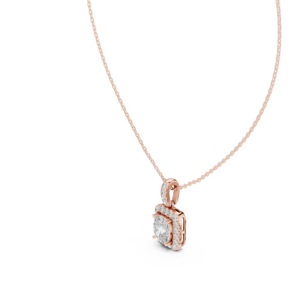 Lab Grown Cushion Diamond Halo Pendant Necklace