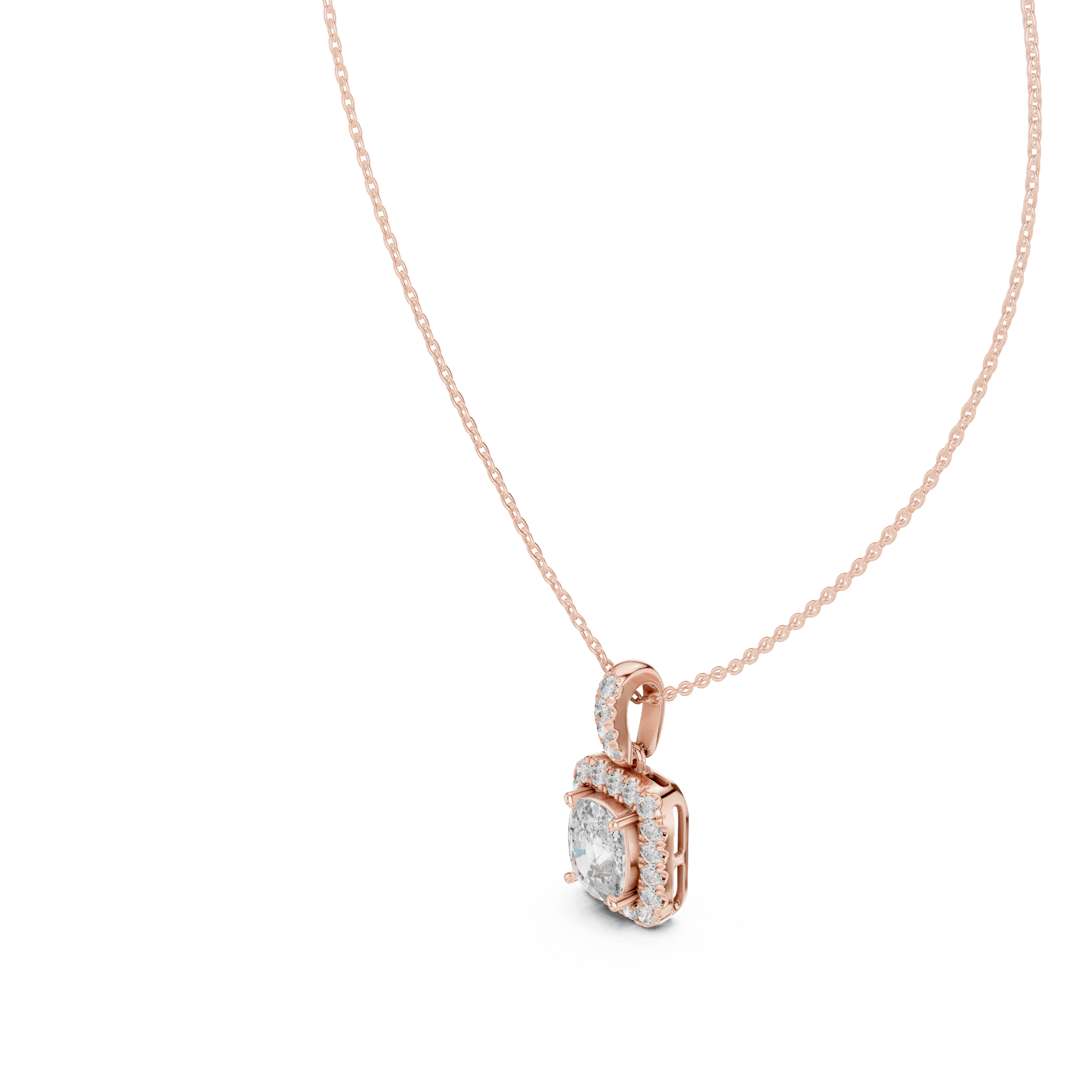 Lab Grown Cushion Diamond Halo Pendant Necklace