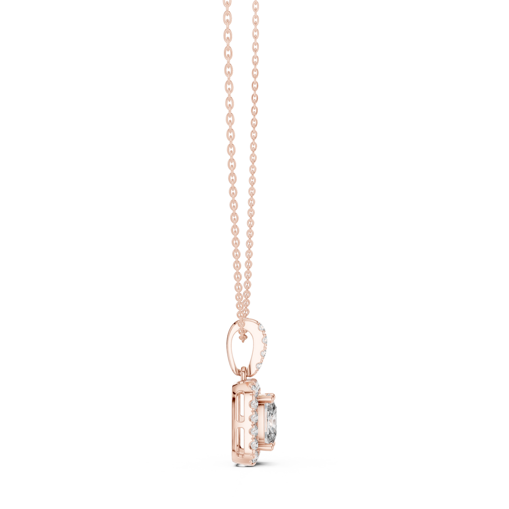 Lab Grown Cushion Diamond Halo Pendant Necklace