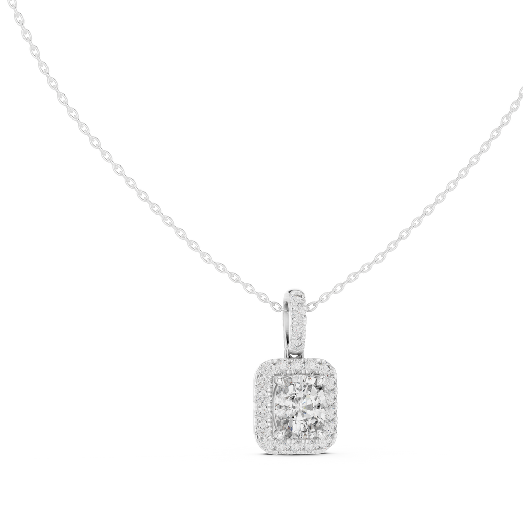 Lab Grown Cushion Diamond Halo Pendant Necklace