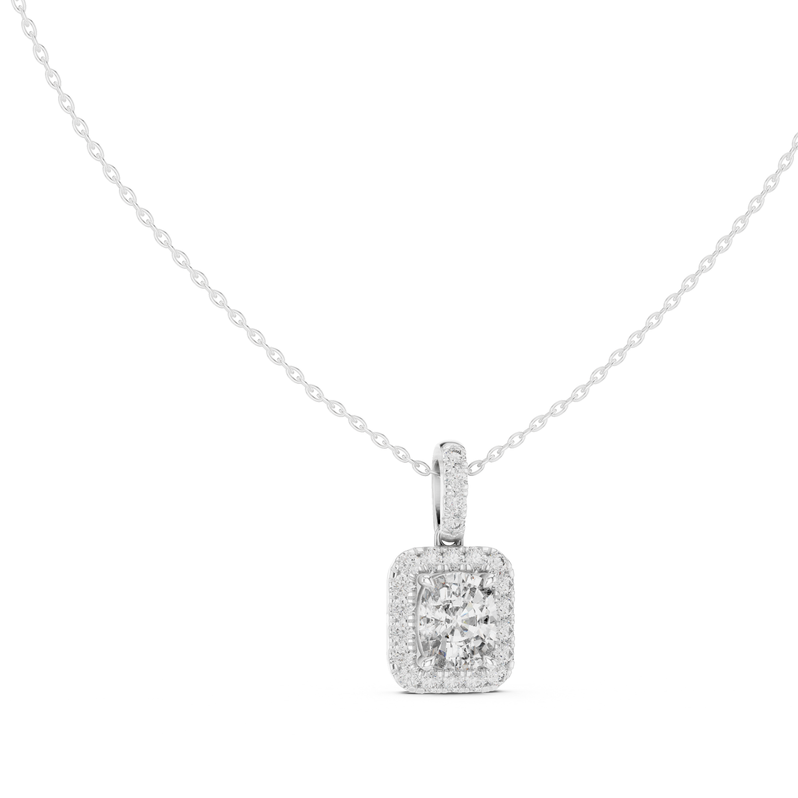 Lab Grown Cushion Diamond Halo Pendant Necklace