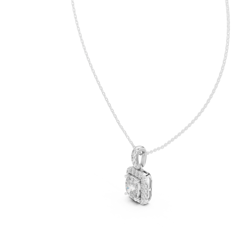 Lab Grown Cushion Diamond Halo Pendant Necklace