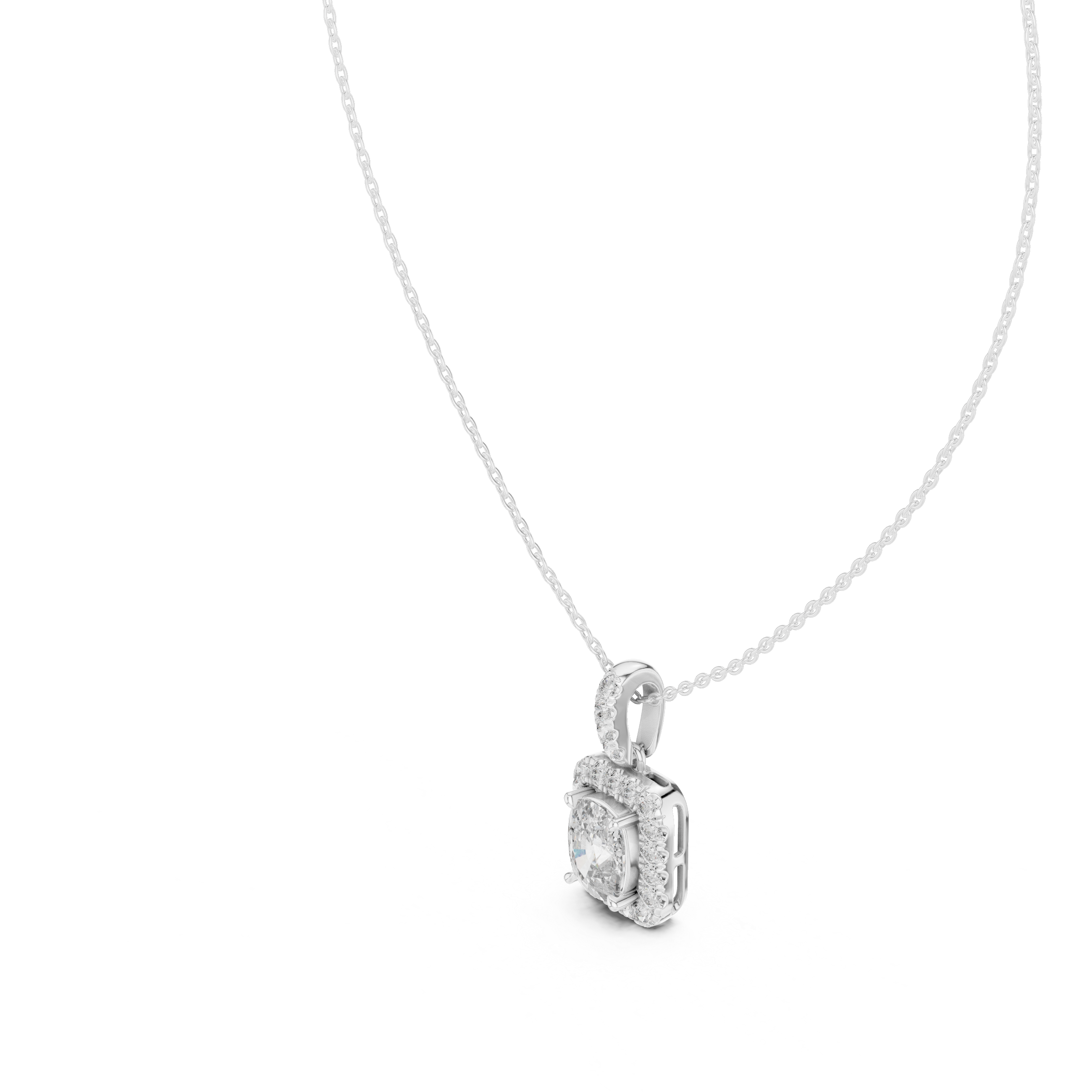 Lab Grown Cushion Diamond Halo Pendant Necklace