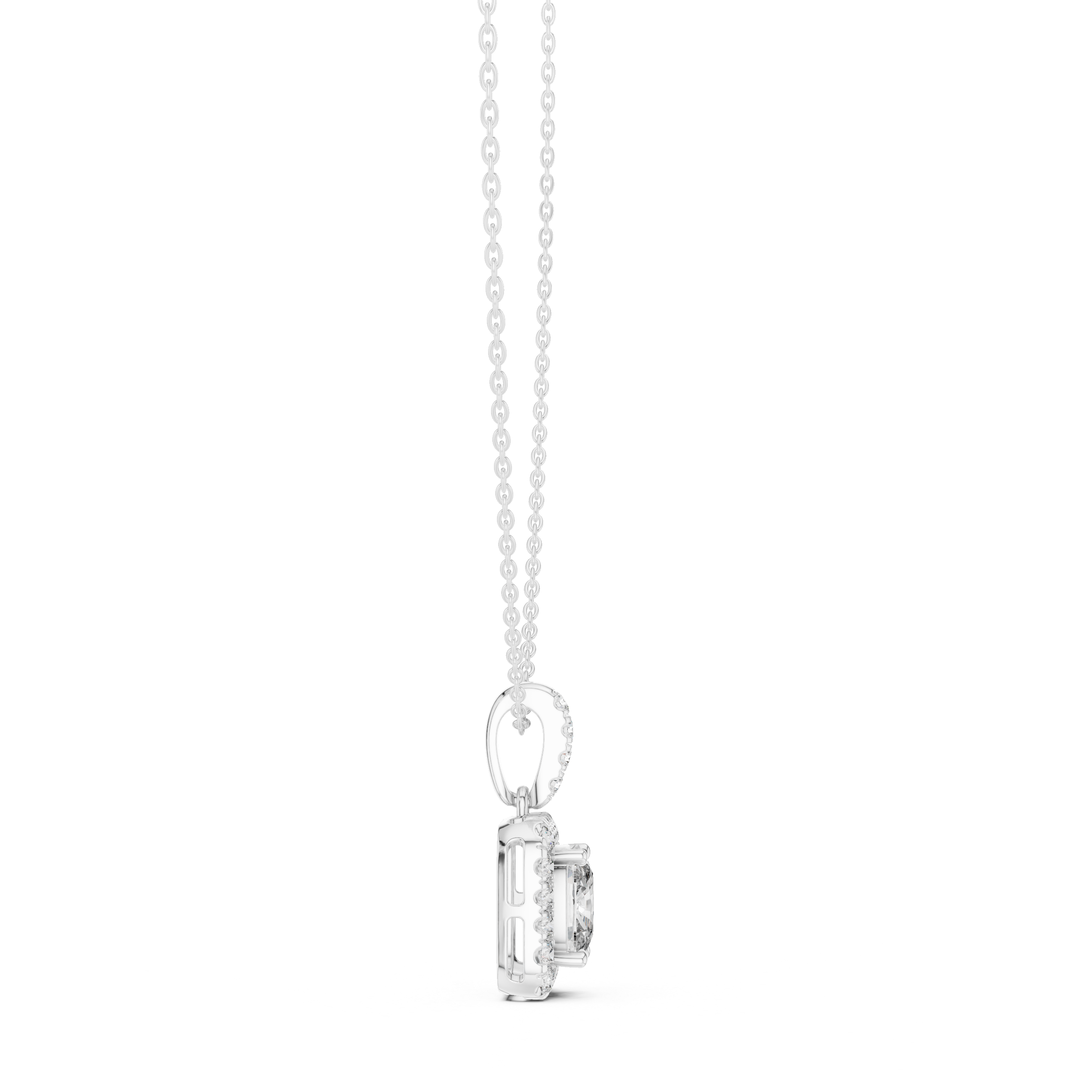 Lab Grown Cushion Diamond Halo Pendant Necklace