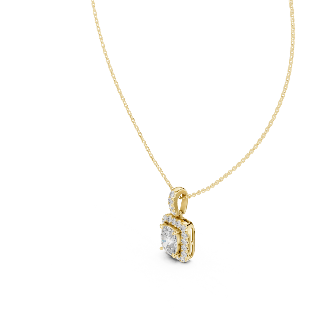 Lab Grown Cushion Diamond Halo Pendant Necklace