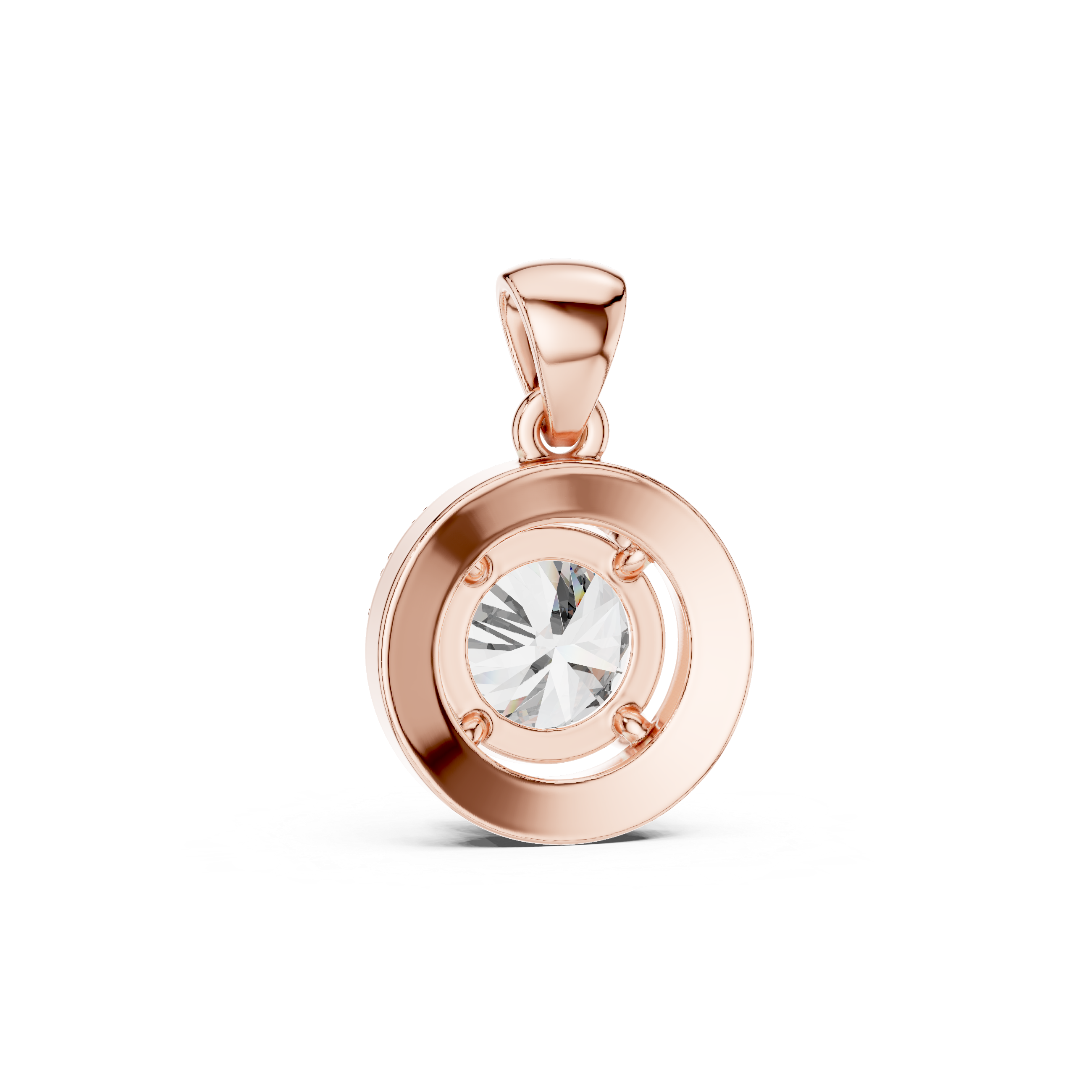 Back side of rose gold diamond halo pendant with detailed craftsmanship