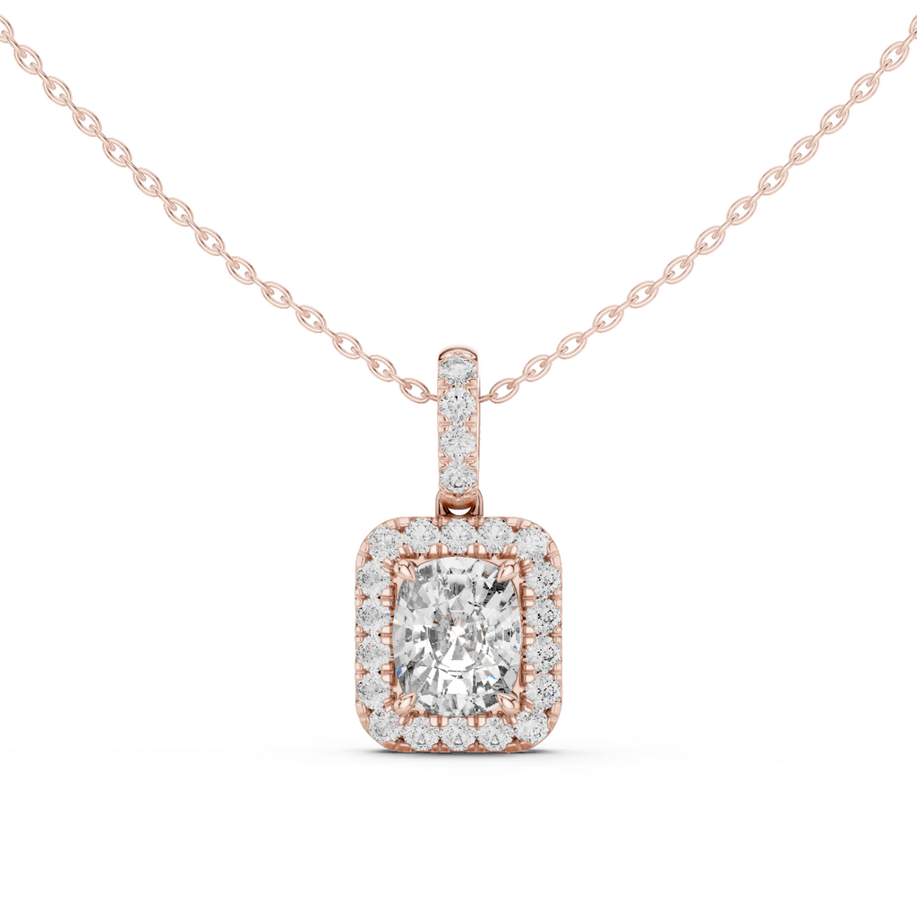 Lab Grown Cushion Diamond Halo Pendant Necklace