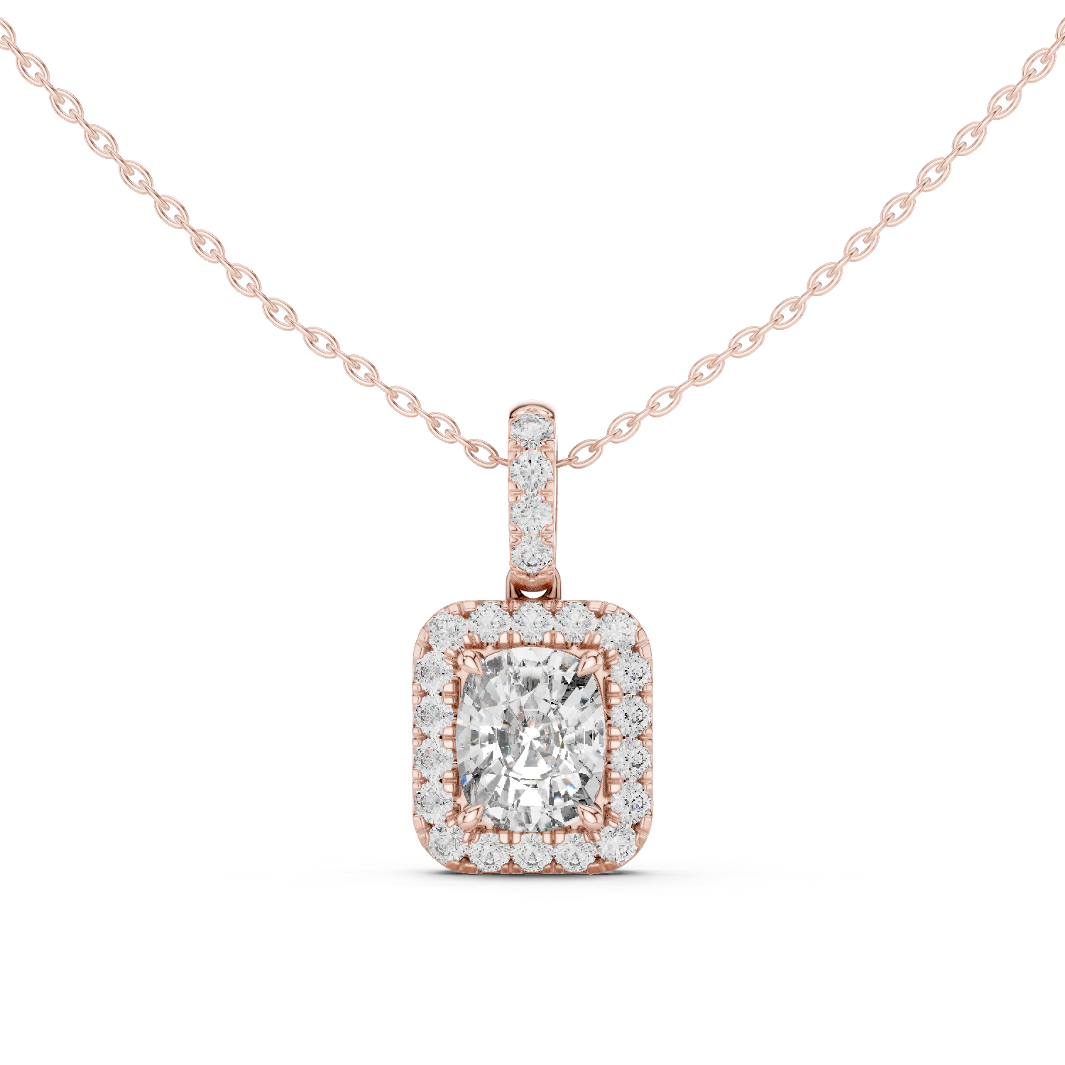 Lab Grown Cushion Diamond Halo Pendant Necklace