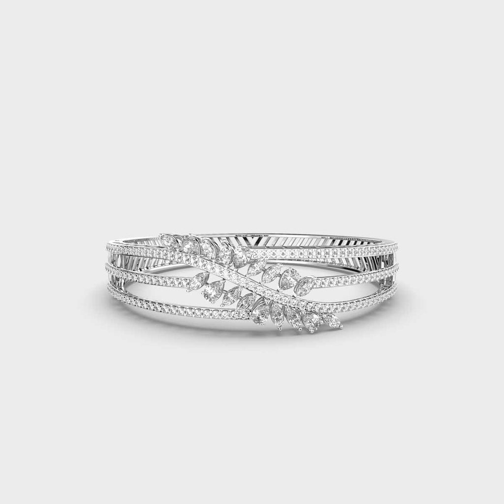 White gold leaf diamond bracelet front angle with shimmering marquise diamonds and pavé detailing – PBD Luxury Jewellery