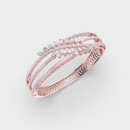 Top view of rose gold leaf diamond bracelet featuring marquise lab-grown diamonds on triple rows – PBD Luxury Jewellery