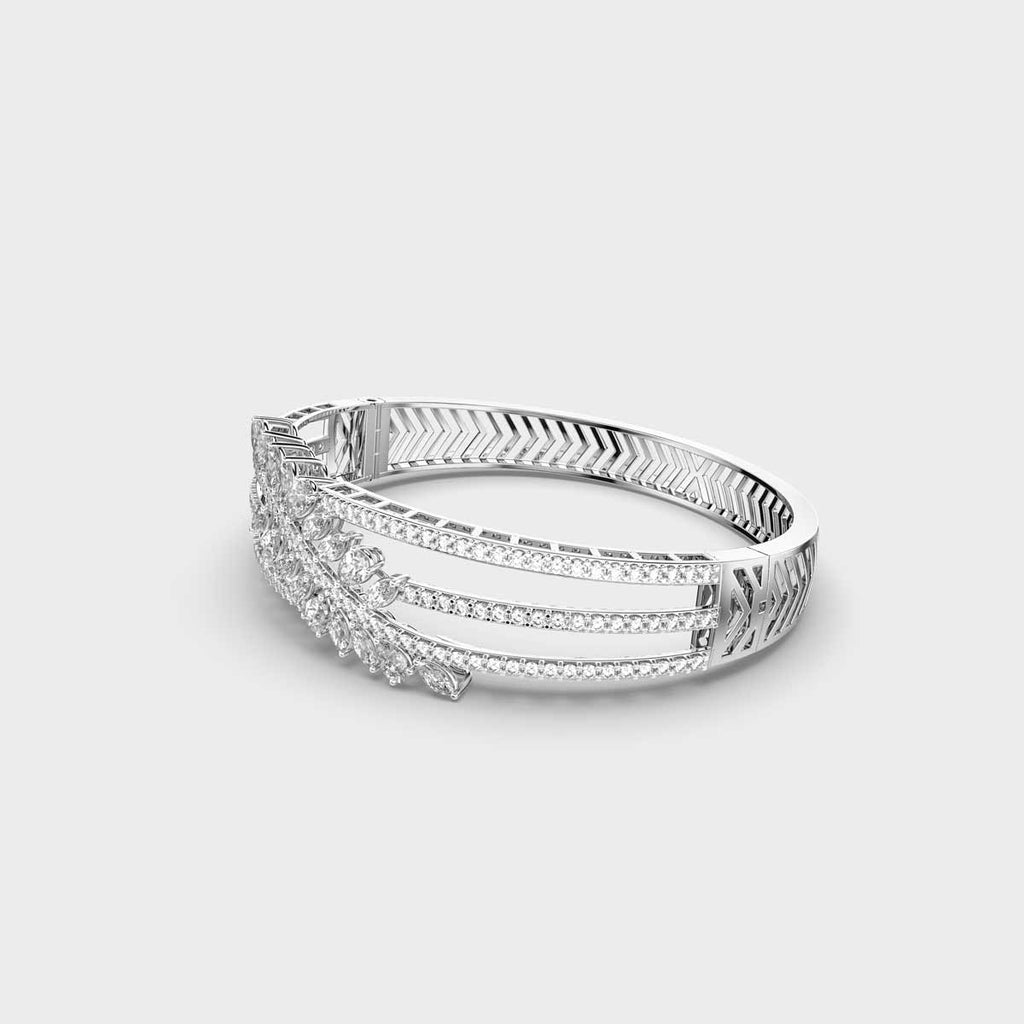 White gold leaf diamond bracelet side view with marquise lab-grown diamonds and elegant pavé bands – PBD Luxury Jewellery