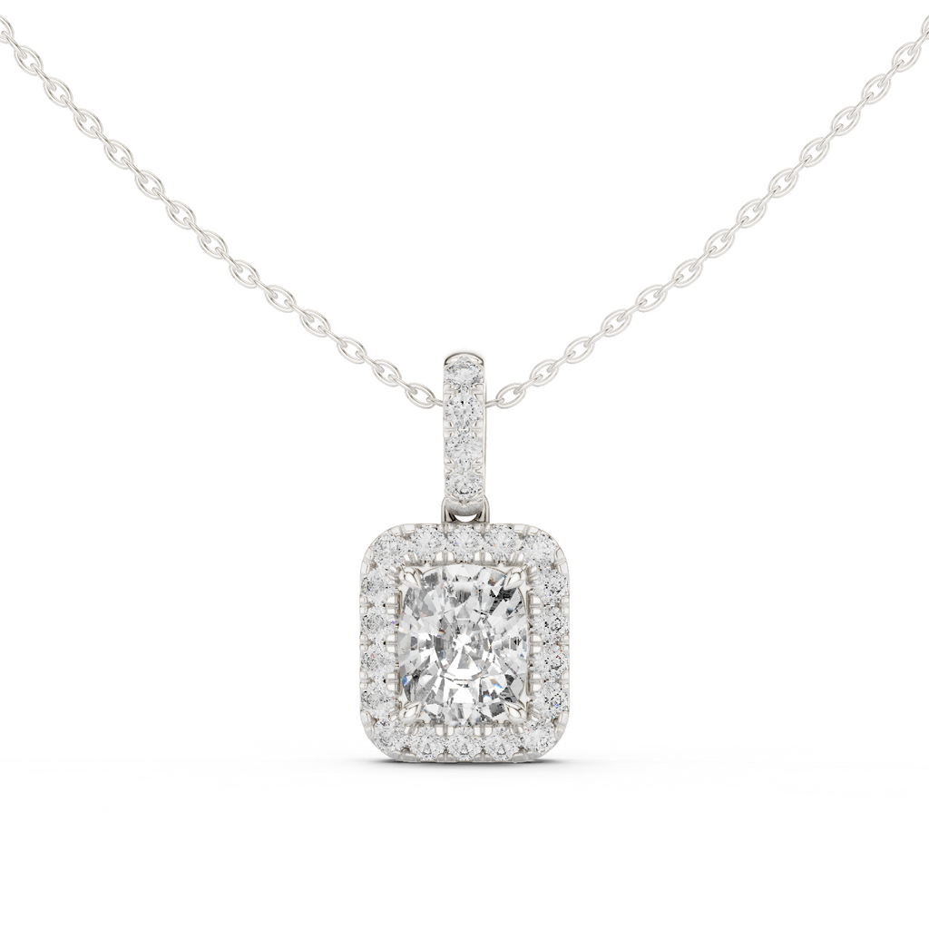 Lab Grown Cushion Diamond Halo Pendant Necklace