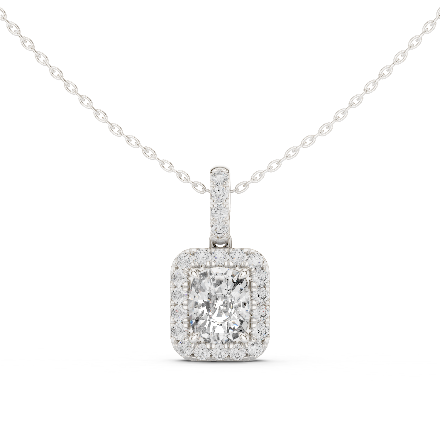 Lab Grown Cushion Diamond Halo Pendant Necklace