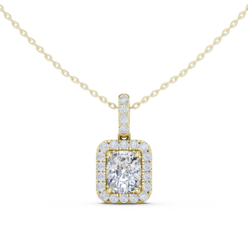 Lab Grown Cushion Diamond Halo Pendant Necklace