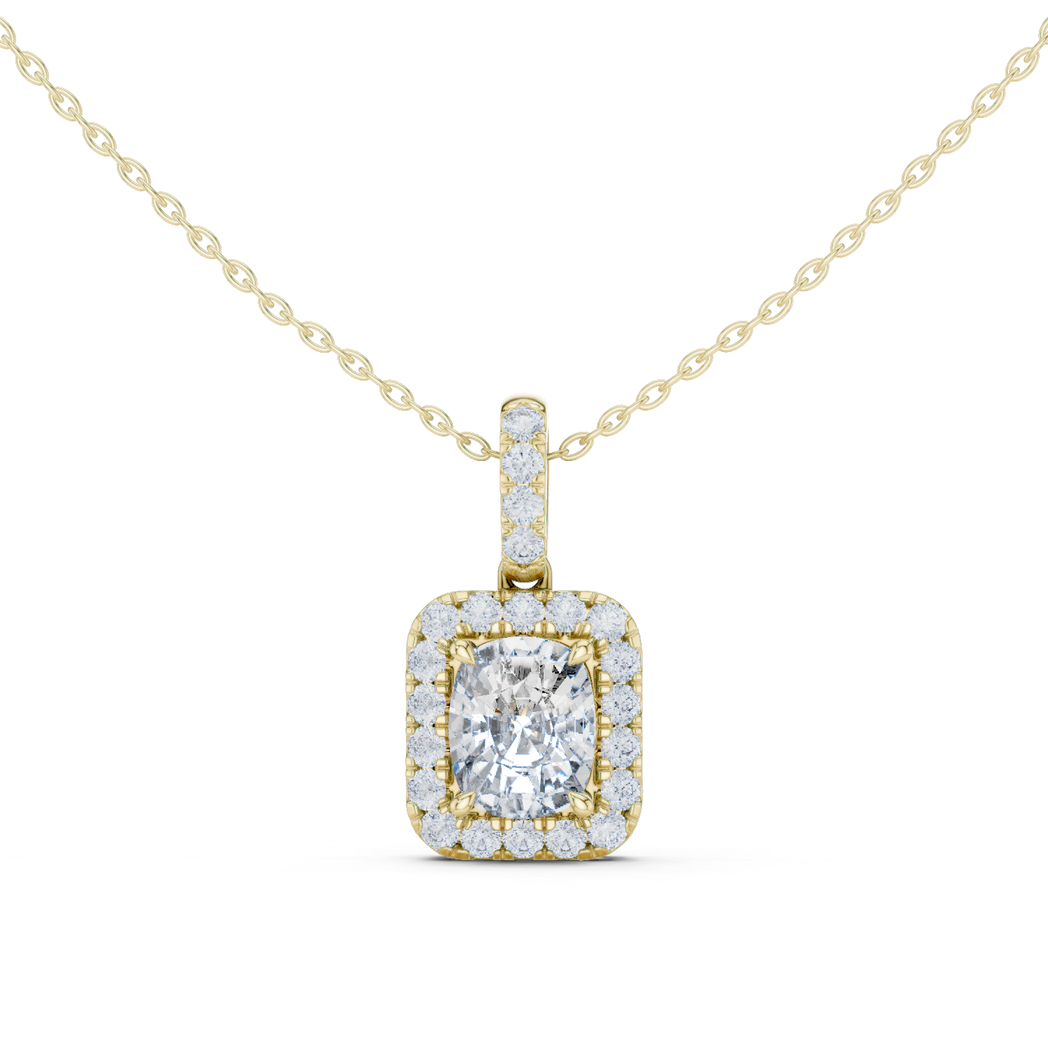Lab Grown Cushion Diamond Halo Pendant Necklace