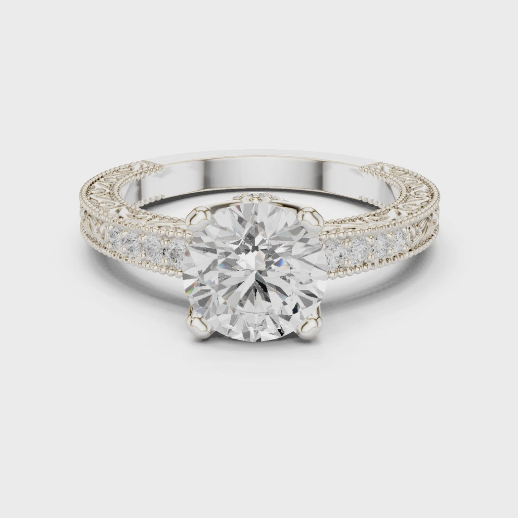 Round Solitaire Cathedral Pavé Engagement Ring