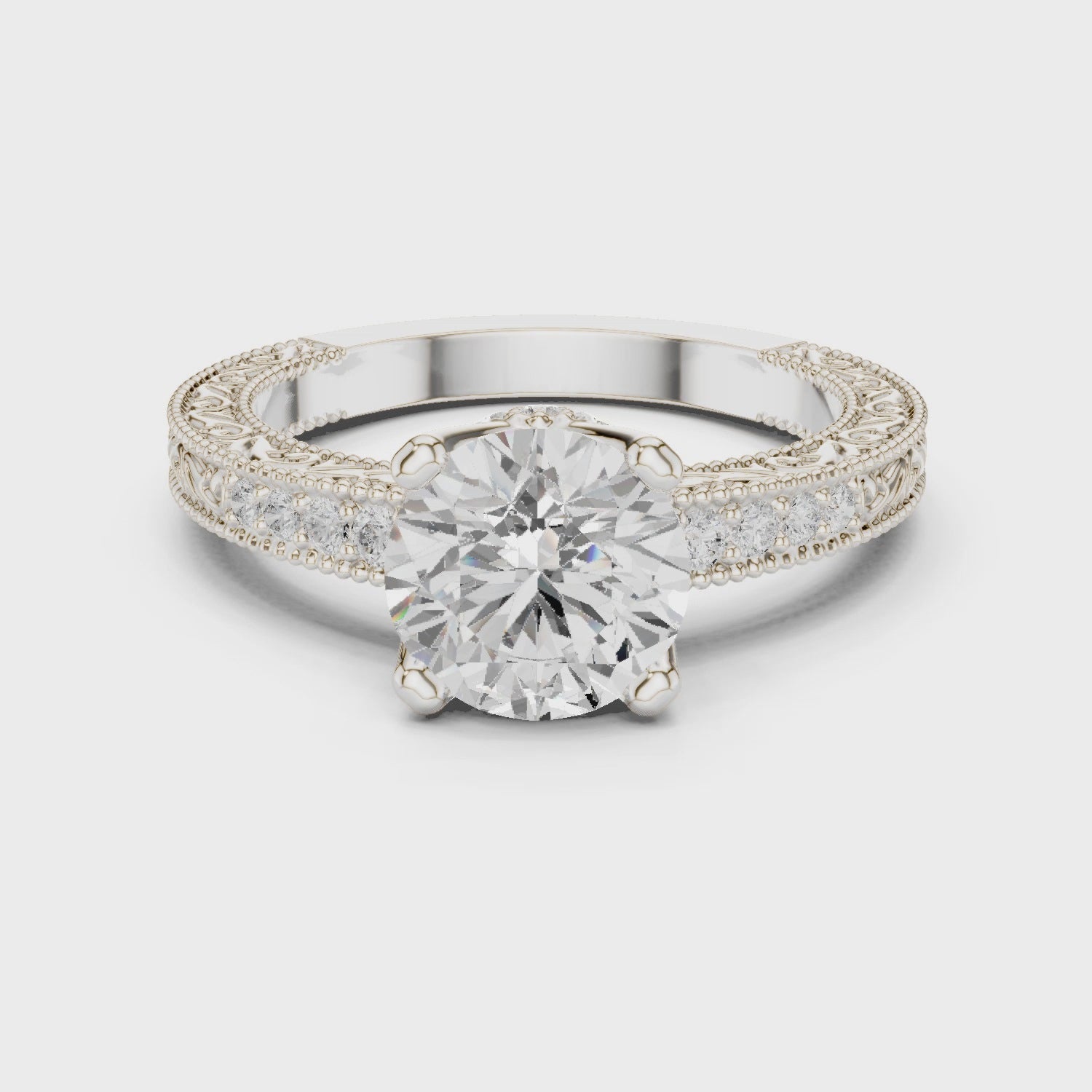 Round Solitaire Cathedral Pavé Engagement Ring