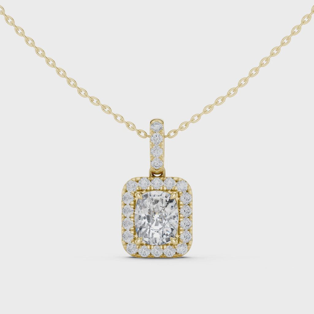 Lab Grown Cushion Diamond Halo Pendant Necklace