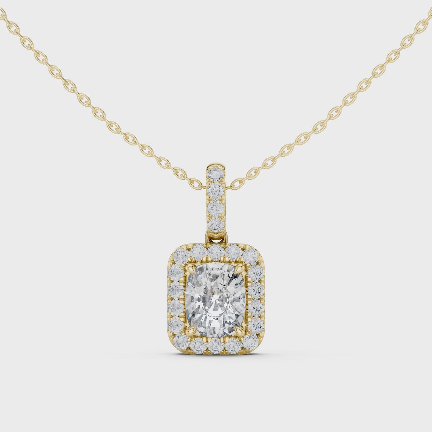 Lab Grown Cushion Diamond Halo Pendant Necklace
