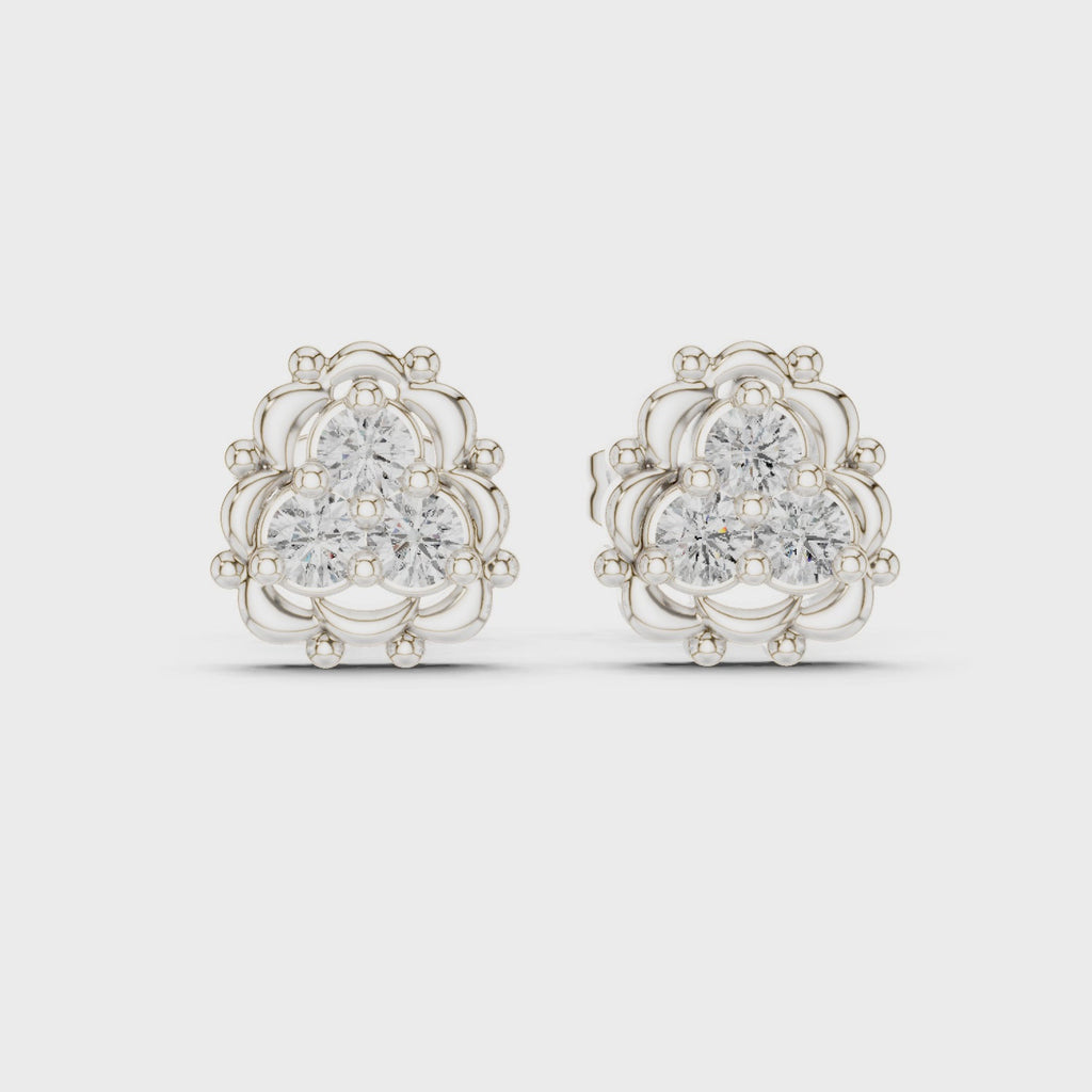 Round Diamond Cluster Stud Earrings