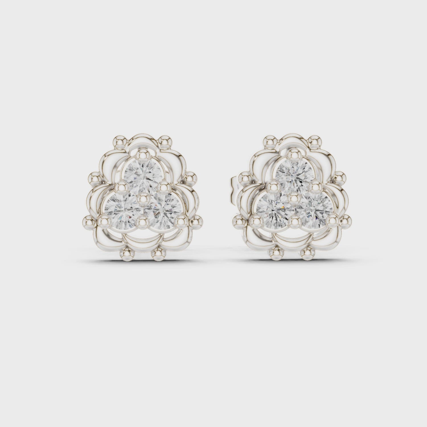 Round Diamond Cluster Stud Earrings
