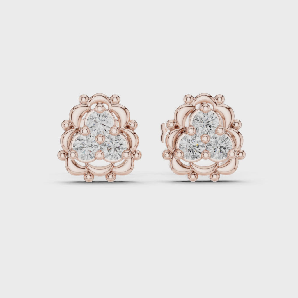 Round Diamond Cluster Stud Earrings